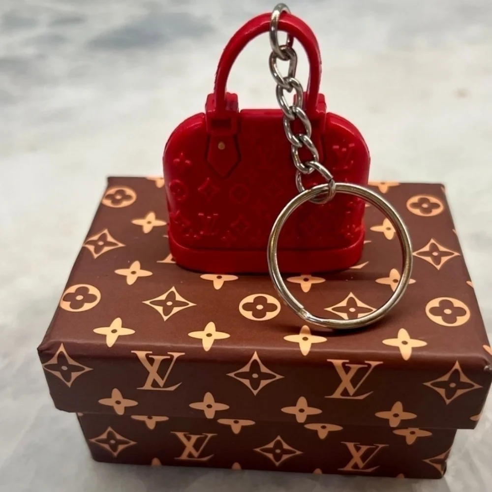 Designer Style Mini Bag Charm Keychain Red Purse